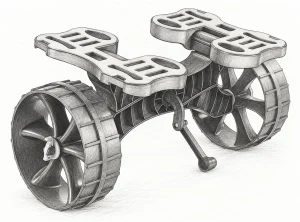 Produktillustration des VEVOR JH-P001 Kajakwagens mit breiten Auflagen, Stützfuß und großen Vollgummirädern